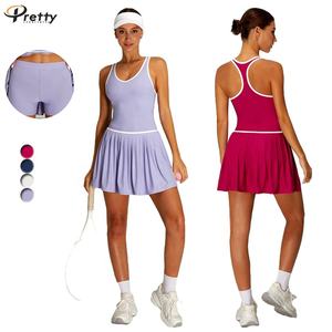 Gaun tenis dengan celana pendek pakaian Golf wanita seksi kerah V warna kontras dengan bantalan dada rok kebugaran cepat kering logo khusus - Product Image 1