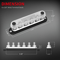 Barre de distribution d'alimentation robuste 300A à 6 bornes M10 avec couvercle pour applications automobiles, marines et VR