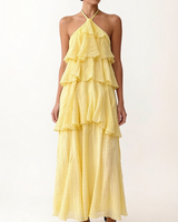 Robe longue décontractée unie pour femme, 6 couleurs, sans manches, à volants, pour la plage et les vacances, TAILLE UNIQUE