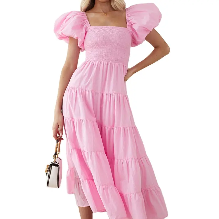 Custom Dress Small MOQ Lady A line Vestidos Luxury Clothing Cotton Ruffles Dresses Elegant Women Summer Casual Maxi Dresses