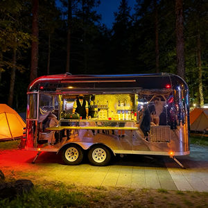 รถเข็นขายของสแตนเลสทรงโค้งพร้อมไฟนีออนหลากสีสำหรับขายเครื่องดื่มและขนมในเวลากลางคืน - Product Image 4