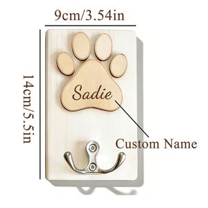 Custom Engraved Pet Leash Wall <b>Rack</b> with Name, Personalized Wooden Paw <b>Print</b> Hook, Entryway Hanger for Keys, Collar, Towels - Product Image 6