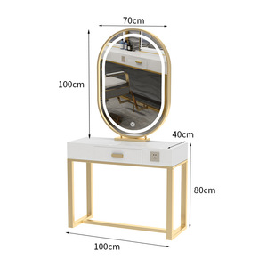 Mesa de tocador de diseño simple con luz Led, espejo de maquillaje, espejo ovalado, mesa <span class=keywords><strong>Rectangular</strong></span>, estación de espejo para peluquería - Product Image 3