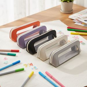 PU Leather Clear PVC Zippered Pencil <b>Case</b> Pen Bag Customizable Logo 20x5.2x6.5cm-Portable <b>Makeup</b> <b>Brush</b> Bag for Stationery - Product Image 1