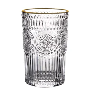 Nordischer Stil antikes Glas Highball runder Boden Tasse Sonnenblumen wassers aft Trinkglas für Haushalts glaswaren