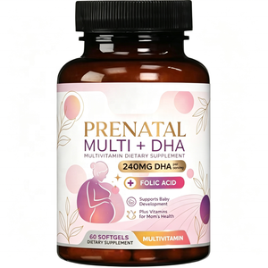 Vitaminas Prenatales de Marca Propia con Ácido Fólico y Omega 3 DHA, Multivitamínico Diario para el <span class=keywords><strong>Embarazo</strong></span> Sin OMG, 60 Cápsulas Blandas - Product Image 1