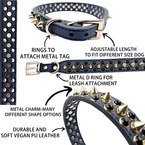 Accesorios para mascotas OEM logotipo personalizado correa ajustable para el cuello remache de Metal Stud Charm impermeable Pu Semi cuero <span class=keywords><strong>Collar</strong></span> de perro rojo y negro - Product Image 5