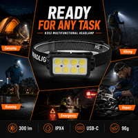 Linterna frontal LED COB con sensor K353, diadema ajustable, recargable por USB, luz roja, IPX4, para camping, senderismo, trabajo, suministro de fábrica OEM