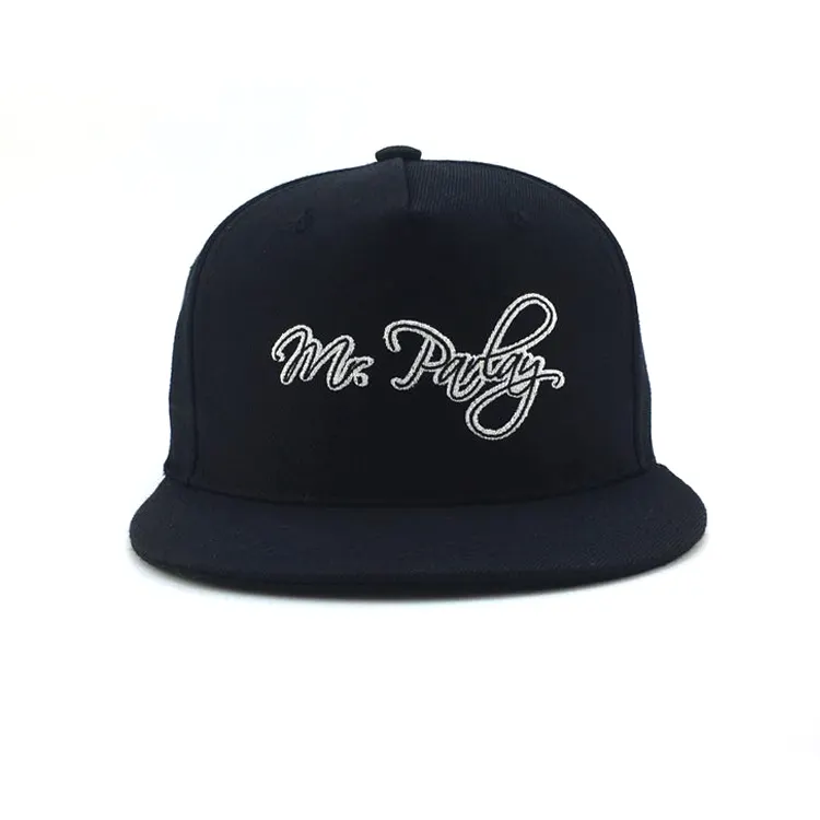 Custom Embroidery Logo 5 panel Hiphop Flat Brim black plain blank yupoong Snapbacks Caps and Hats