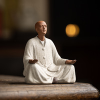 Figurine de moine assis en poterie Zisha créative - Pièce décorative de style chinois d'inspiration zen pour les cérémonies du thé