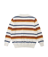 Cardigan tricoté pour garçons, rayures ivoire, col en V, boutonné, en coton respirant, anti-plis, broderie, style preppy, collection automne