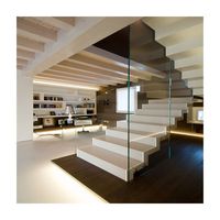 Escalier flottant au design moderne ACE Factory, marches antidérapantes en bois massif avec éclairage LED intégré