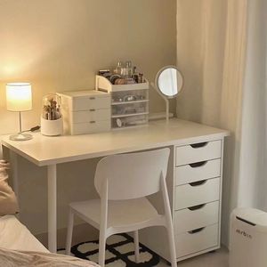 Bureau d'ordinateur en MDF écologique personnalisé pour filles, ensemble combiné bureau et coiffeuse peu encombrant avec assemblage facile - Product Image 1