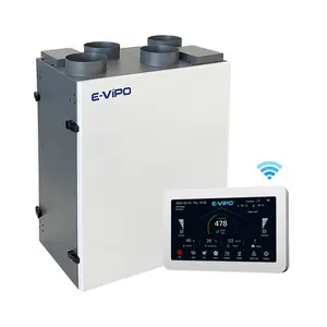 E-VIPO HRV การระบายอากาศเพื่อนําความร้อนกลับมาใช้ใหม่ ระบบ HVAC ประหยัดพลังงาน ระบบวาล์วฟื้นตัว ERV เครื่องฟื้นฟูอากาศพร้อมระบบบายพาสการละลายน้ําแข็ง