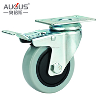 Roues pivotantes industrielles en TPR de 3, 4 et 5 pouces, roues thermoplastiques grises de moyenne capacité avec frein pour chariot, chariot à roulettes et équipement.