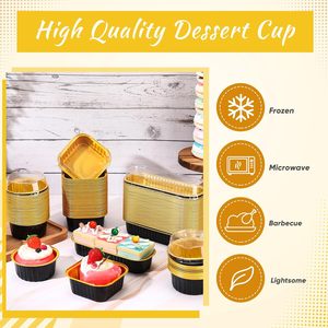 Contenedores Desechables de Aluminio Negro y Dorado para Comida para Llevar, Aptos para Microondas, con Tapas de Plástico PP, 200 ml, Paredes Lisas, Grado Alimenticio - Product Image 4