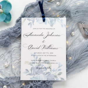 Invitations de <span class=keywords><strong>mariage</strong></span> en papier vélin floral bleu poussiéreux en couches avec carte RSVP Invitations spéciales de réception de <span class=keywords><strong>mariage</strong></span> élégantes - Product Image 5