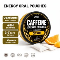 Pochettes énergétiques Zesty Citrus à la caféine (sans guarana ni nicotine) |   Utilisation par les adultes |   Échantillons de produits végétaliens sans sucre, marque privée