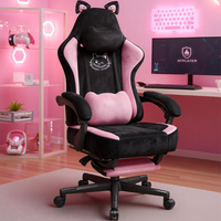 Chaise de jeu rose mignonne avec oreilles de chat, chaise de bureau ergonomique avec repose-pieds, chaise de jeu PC inclinable pour filles, adolescentes et enfants