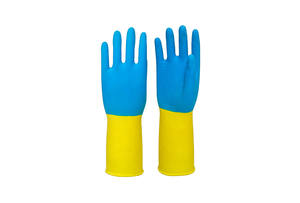 Guante industrial de goma de látex de alta resistencia, resistente al agua, guantes de trabajo de jardín, azul, amarillo, bloque de dos colores, 80g, <span class=keywords><strong>100g</strong></span> - Product Image 2