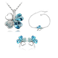 2024 Zirkoon Oorbellen Sets Vier Klaver Blad Vrouwen Bruids Kristal Sieraden Ketting Set