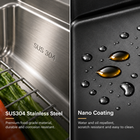 Évier de cuisine intelligent en acier inoxydable SUS304 avec nettoyage ultrasonique, revêtement nano, poste de travail multifonctionnel, OEM ODM