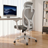 Chaise de bureau ergonomique moderne à dossier haut en maille, avec appui-tête 3D réglable, vérin à gaz chromé, garantie 3-5 ans, blanche - Vente en gros