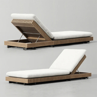 Chaise longue d'extérieur en teck, lit de soleil double, imperméable, mobilier en teck pour piscine, plage, hôtel, terrasse, chaises longues