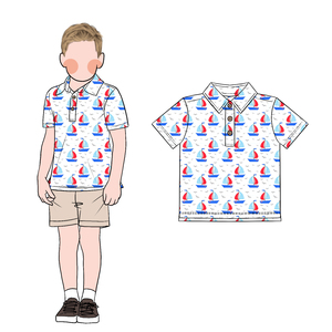 Lo más nuevo, lindo estampado de dibujos animados, opciones multicolores, escote con cuello que absorbe la humedad, 3 botones de madera, camiseta <span class=keywords><strong>Polo</strong></span> de manga corta para niño - Product Image 4
