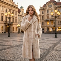 Vente en gros OEM ODM personnalisée - Manteau en fausse fourrure pour femme, motif quadrillé camel, veste d'hiver chaude et écologique en fausse fourrure pelucheuse