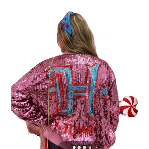 Women's <b>Sequin</b> Varsity <b>Jacket</b> With Letter H And Town Logo Back Glitter Print Full Sleeve Regular Fit Autumn Wear - Product Image 3