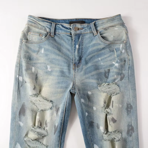 Branded OEM Denim Pants <strong>Trousers</strong> Wholesale Jeans Custom Logo Purple Color Denim Jeans <strong>Men</strong> Slim <strong>Printed</strong> Ripped Hip Hop Jeans - Product Image 3
