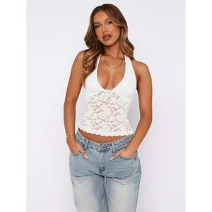 เสื้อคล้องคอคอวีลูกไม้สำหรับผู้หญิงแขนสั้นเสื้อแขนกุดสีทึบเสื้อท่อนบนถักแบบนุ่มสวมใส่ออกไปข้างนอก - Product Image 4