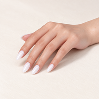 32 faux ongles réutilisables rose laiteux brillant, forme amande moyenne, à presser, étiquette privée, vente en gros personnalisée