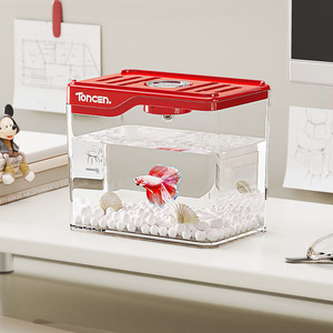 Mini aquarium de bureau Toncen en plastique carré pour poissons de 100g, fabriqué à Taizhou, pour une utilisation ornementale sur le bureau, idéal pour l'exposition de poissons Betta - Product Image 4