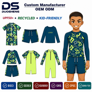 Maillot <span class=keywords><strong>de</strong></span> <span class=keywords><strong>bain</strong></span> personnalisé écologique bleu marine jaune fluo camouflage abstrait pour garçons, manches longues raglan, <span class=keywords><strong>short</strong></span> <span class=keywords><strong>de</strong></span> <span class=keywords><strong>bain</strong></span> anti-UV, tenue <span class=keywords><strong>de</strong></span> plage pour adolescents - Product Image 1