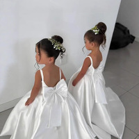 Robe à fleurs pour filles enfants sans manches en satin simple avec nœud papillon dos nu taille personnalisée