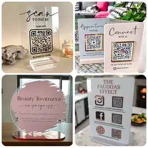 맞춤형 골드 간판 상업용 <span class=keywords><strong>QR</strong></span> 코드 아크릴 테이블 살롱 상점 탁상 장식 소셜 미디어 플레이트 인쇄 사인 플레이트 - Product Image 4
