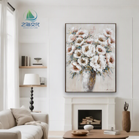 Peinture à l'huile abstraite moderne faite à la main, nature morte florale, bouquet de fleurs blanches dans un vase, peinture murale pour la décoration de la maison et de mariage