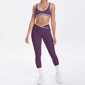 High Waisted Plus Size <b>Leggings</b> Sports Running 5-Piece Set Custom Logo Contrast Color Yoga Gym Fitness Suits for <b>Women</b> - Product Image 1