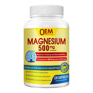 Suplemento de Magnesio Complejo 10 en 1 OEM, Cápsulas de Glicinato de Magnesio de 500 mg con Citrato, Malato, Vitamina D3 y Zinc para Nervios y Músculos - Product Image 1