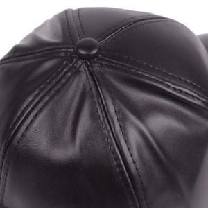Wholesale Blank Custom PU 6 Panel <b>Baseball</b> <b>Cap</b>,Mens <b>Black</b> Solid Leather BaseballBall <b>Cap</b> Leather Hat - Product Image 4