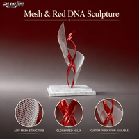 Grande statue d'extérieur en acier inoxydable à flamme spirale, sculpture d'art métallique en maille perforée avec ruban rouge, fabrication sur mesure