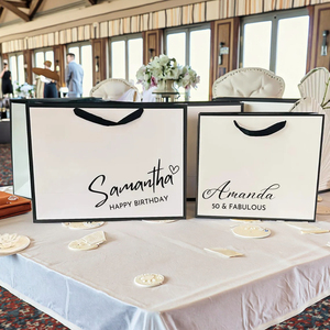 Sacs souvenirs d'invités de mariage blancs et noirs de luxe personnalisés sac cadeau d'anniversaire avec logo personnalisé - Product Image 2