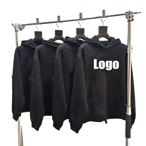 <span class=keywords><strong>Felpa</strong></span> <span class=keywords><strong>con</strong></span> <span class=keywords><strong>Cappuccio</strong></span> e Strass da <span class=keywords><strong>Uomo</strong></span> Stile Streetwear <span class=keywords><strong>con</strong></span> Logo Personalizzato 100% Cotone Pesante Oversize Spalla Scesa Pullover Nero - Product Image 1