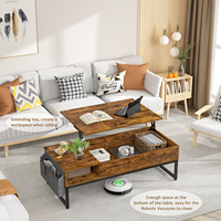 Table basse relevable avec rangement, structure en bois, design multifonctionnel et portable pour salon