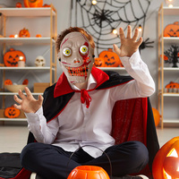 Masque intégral en plastique effrayant pour fête d'Halloween, style classique vampire zombie, imprimé en typographie, pour déguisement cosplay