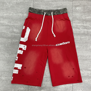 Pantaloncini Bermuda Larghi Personalizzati in Cotone 100% con Doppia Vita, Lavaggio Acido, Effetto Sbiadito <span class=keywords><strong>e</strong></span> Stampa Serigrafica, Stile Vissuto, da Guangzhou Shangshang - Product Image 1