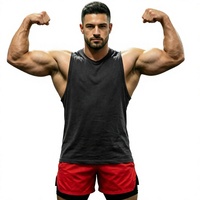 Débardeur en coton lavé sans manches, col rond rétro, coupe musclée épaisse pour la gym, la course et les tenues décontractées