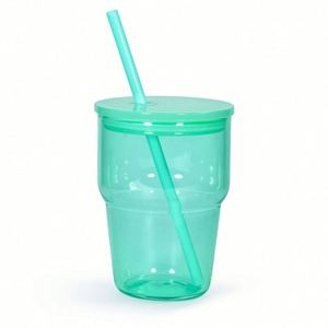 Vaso de Vidrio Transparente Compacto y Portátil con Degradado Rosa y Tapa con Pajita para Beber en la Oficina Diariamente - Product Image 2